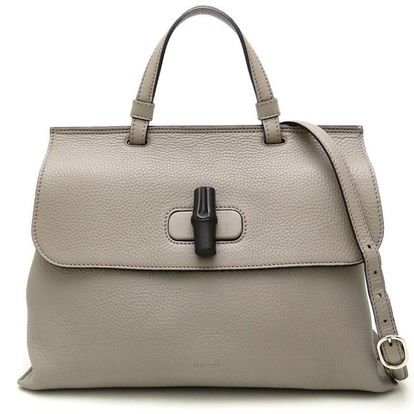 GUCCI Bamboo Daily Medium Bag 392013 2Way Shoulder Leather Grey 352520 - Picture 1 of 10